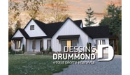 Vue avant - MODÈLE DE BASE - Plan de maison bi-génération de style Farmhouse Moderne, avec garage, superbe terrasse abritée - Génération