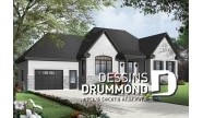 Version couleur no. 5 - Vue avant - Plan de maison bungalow style champêtre rustique craftsman, 2 chambres, espace bureau, garage - Merlin 3
