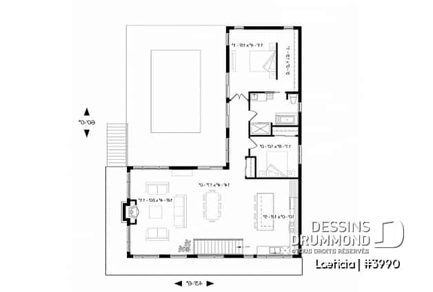 Rez-de-chaussée - Plan maison 2 à 4 chambres, intergénérationnelle, aménagement pour maximiser la vue sur piscine - Laeticia