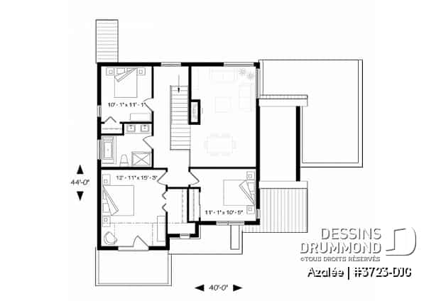 Étage - Plan de maison Scandinave 3 à 4 chambres, balcon chambre parents, terrasse arrière abritée - Azalée