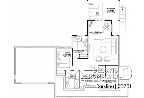 Sous-sol - Plan de maison Farmhouse à étage, avec garage double et 4 à 6 chambres, rez-de-jardin aménagé - Carolina