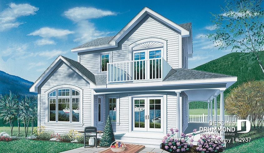 Vue arrière - MODÈLE DE BASE - Plan de maison champêtre avec option de 2 ou 3 chambres, belle lumière naturelle, garage - Larch Lake