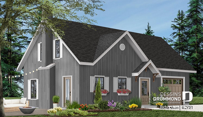 Version couleur no. 4 - Vue avant - Plan de maison genre grange rustique à bon prix, à aire ouverte avec foyer, 3 chambres à l'étage - Richardson