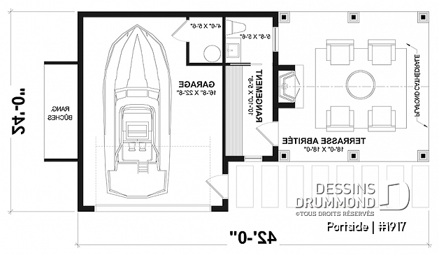 Rez-de-chaussée - Plan pour garage, bateau, petit motorisé ou voiture proposant une terrasse abritée, salle d'eau et rangement - Portside