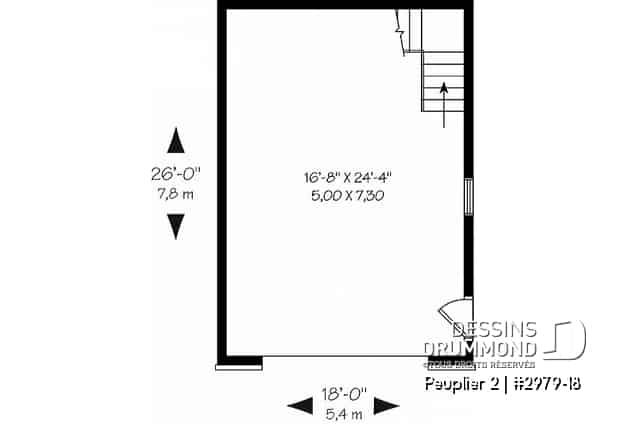 Rez-de-chaussée - Garage simple ample, à étages de style classique, avec escalier vers l'étage - Peuplier 2