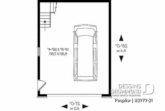 Rez-de-chaussée - Plan de garage double de style Européen avec rangement à l'étage qui est accessible par escalier - Peuplier