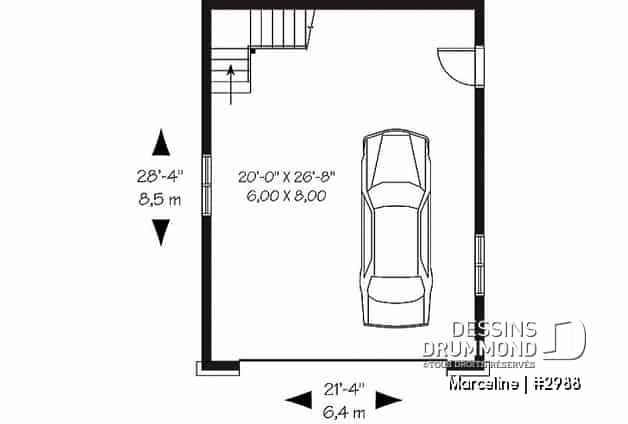 Rez-de-chaussée - Plan de garage double offrant espace boni aménageable à l'étage - Marceline