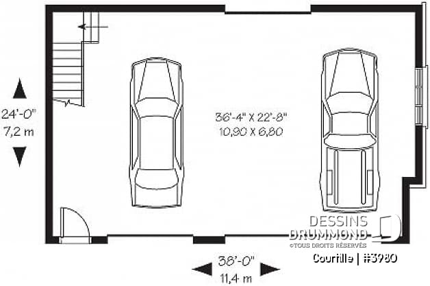 Rez-de-chaussée - Plan de grand garage avec espace boni aménageable pour 3 voitures - Courtille