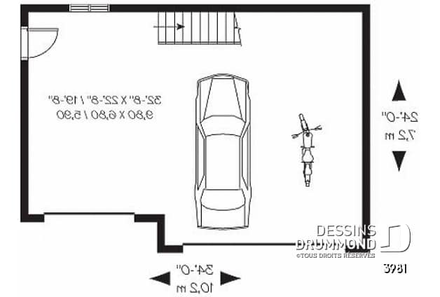Rez-de-chaussée - Plan de garage triple de style Cape Cod avec rangement boni - Housemate