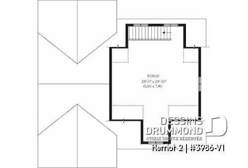Étage - Plan de garage triple pour voitures et VR véhicule récréatif, avec espace boni à l'étage - Herriot 2
