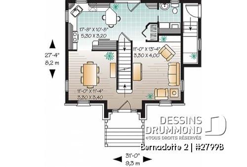 Rez-de-chaussée - Plan de maison avec appartement au sous-sol, 3 chambres à l'unité principale, belle grande cuisine - Bernadotte 2
