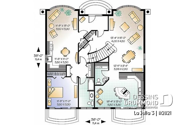 Rez-de-chaussée - Plan de maison bi-génération, logement 1 chambre pour les grand-parents, logement 3 chambres pour la famille - La Jolla 3