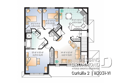 Étage - Plan de triplex 5 1/2 de style américain, 3 chambres par unité, intérieur attrayant, buanderie, gallerie - Fairfield 2