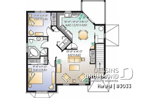 Étage - Plan de triplex, 2 chambres & 1 terrasse dans chaque logement - Herstal