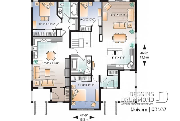 Rez-de-chaussée - Plan de maison intergénérationnelle ou maison jumelée, une et deux chambres,entrée distincte - Malvern