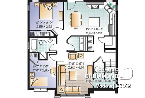 Sous-sol - Plan de triplex, 2 chambres, 1 salle de bain, buanderie, cuisine avec îlot,  rangement - Hamilton