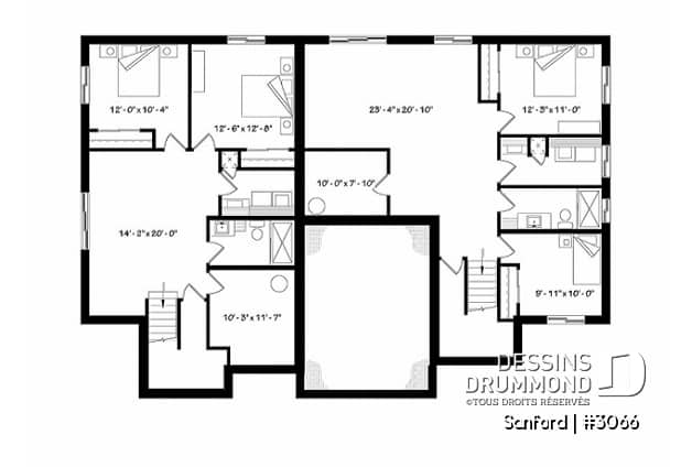 Sous-sol - Plan de maisons jumelées 2 à 4 chambres par unité, 2 salons, grand îlot, 2 salles de bain, buanderie - Sanford