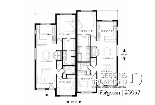 Rez-de-chaussée - Plan de jumelé sur dalle de béton, chambre des maîtres avec walk-in et salle de bain privée, à aire ouverte - Ferguson
