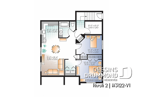 Sous-sol - Plan de DUPLEX de style champêtre avec galerie abritée au premier, 2 chambres / unité, buanderie, bon prix - Rivoli 2