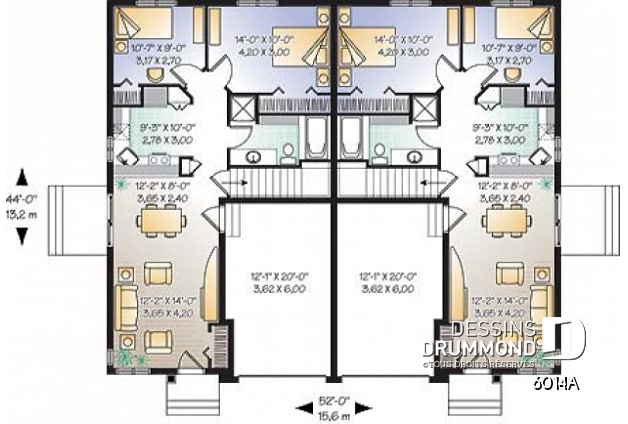 Rez-de-chaussée - Plan de jumelé avec garage, 2 chambres et sous-sol à aménager (non-fini), construction abordable - Florimont 3