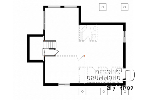 Sous-sol - Plan de maison moderne, 1 grande chambre, fenestration abondante, grande cuisine avec îlot, balcon couvert - Billy
