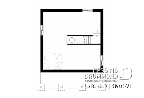 Sous-sol - Plan de mini chalet avec sous-sol, balcon couvert, une chambre, walk-in, poêle à bois, cathédral - Le Relais 2