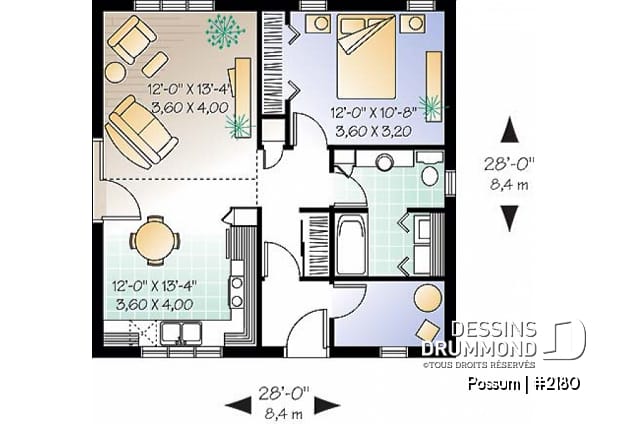 Rez-de-chaussée - Plan de maison ou chalet petit budget, rangement, espace ouvert, plafond cathédrale, buanderie - Possum