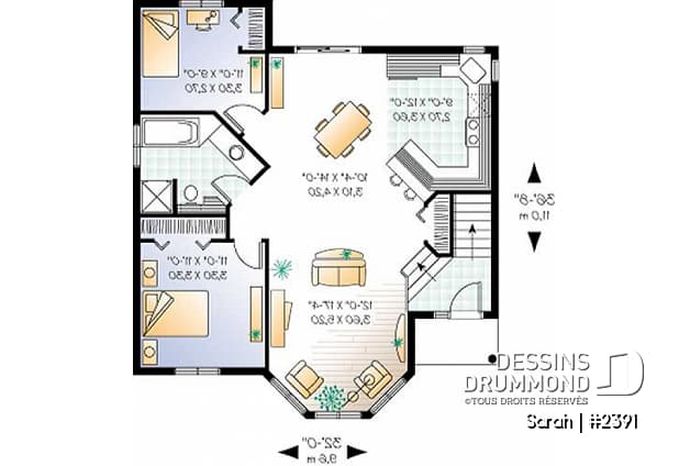 Rez-de-chaussée - Modèle d'inspiration champêtre, 2 chambres, entrée abritée, vestibule, maison économique - Sarah