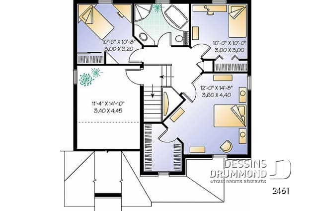 Étage - Plan de maison inspiration anglaise, 3 chambres + espace boni, garage, salle de lavage au 1er - Archibald 3