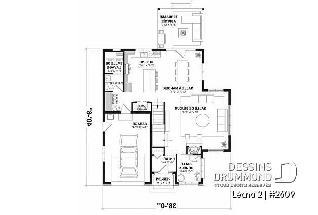 Rez-de-chaussée - Maison avec garage, 3 chambres + un bureau, suite parentale à l'étage, foyer au bois et garage simple - Léana 2