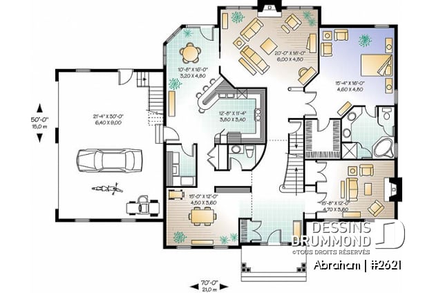 Rez-de-chaussée - Plan de maison 4 chambres, garage triple, 3 salons, 2 foyers, superbe chambre parents, sous-sol à aménager - Abraham