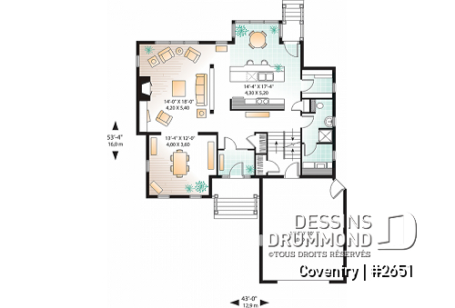 Rez-de-chaussée - Maison champêtre avec garage et 2 chambres, cuisine avec garde-manger, plafond 9' - Coventry