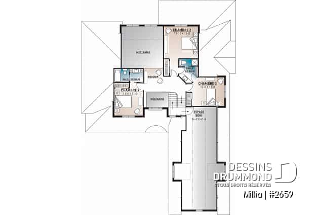 Étage - Maison farmhouse 4 à 5 chambres, garage triple, grand patio couvert, garde-manger, 2 foyers, suite des parents - Millia