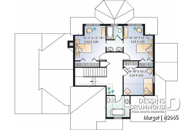 Étage - Plan de maison à étage, 4 chambres dont les parents en bas, foyer, garage, 3.5 salles de bain - Margot