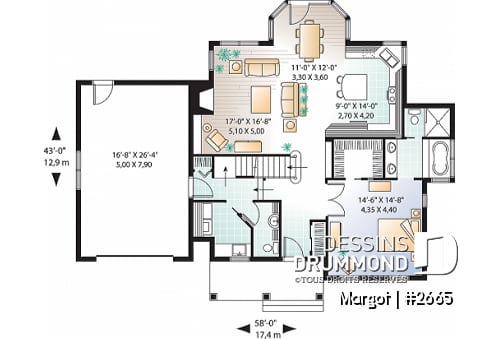 Rez-de-chaussée - Plan de maison à étage, 4 chambres dont les parents en bas, foyer, garage, 3.5 salles de bain - Margot
