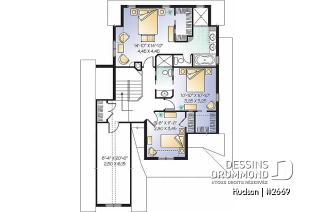 Étage - Plan de maison de style Tudor, 3 chambres, buanderie, espace dînette, grand balcon couvert arrière - Manchester