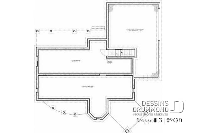 Sous-sol - Plan de maison champêtre, vue panoramique, planchers inversés, verrière, suite des maîtres avec terrasse - Grappelli 3