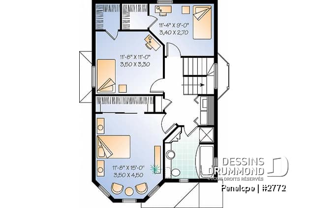 Étage - Plan de maison dinspiration victorienne, 3 chambres, cuisine fort logeable avec coin déjeuner, belle entrée - Penelope