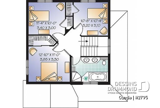 Étage - Plan de maison abordable de 3 chambres, cuisine de bon format, grande salle familiale, buanderie au premier - Candie