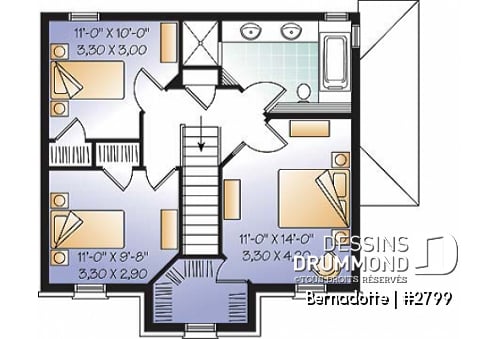 Étage - Plan de maison à étage 3 chambres, sous-sol aménageable, salle à manger formelle - Bernadotte