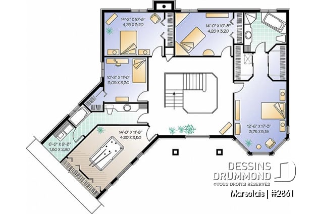 Étage - Plan de maison 4 à 5 chambres, garage double, coin dînette, salle de jeux et buanderie à l'étage - Marsolais