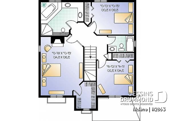 Étage - Plan de maison à étage, 3 chambres, garage, 2.5 salles de bain, vestibule, chambre parents avec foyer - Molène