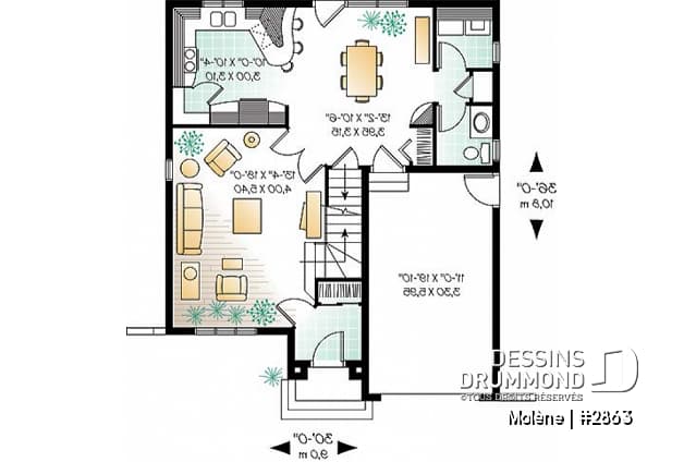 Rez-de-chaussée - Plan de maison à étage, 3 chambres, garage, 2.5 salles de bain, vestibule, chambre parents avec foyer - Molène