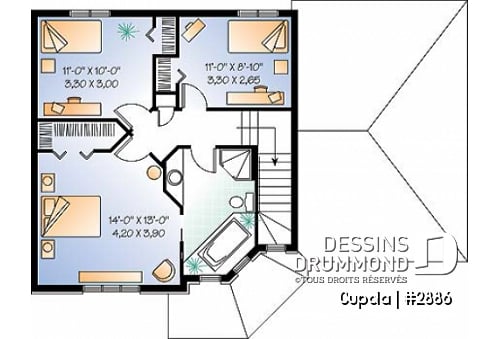 Étage - Plan maison 3 chambres avec garage, salle de lavage au rez-de-chaussée - Cupola