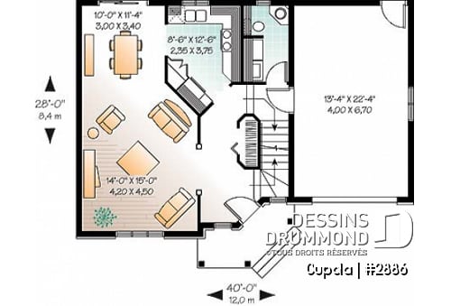 Rez-de-chaussée - Plan maison 3 chambres avec garage, salle de lavage au rez-de-chaussée - Cupola