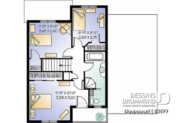Étage - Plan de maison à étage avec garage pour terrain étroit, 3 chambres, balcon privé à la chambre principale - Maupassant