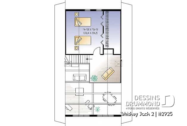Étage - Plan de chalet abordable 2 chambres + loft, mezzanine, vestiaire, plafond cathédral, belle lumière - Whiskey Jack 2