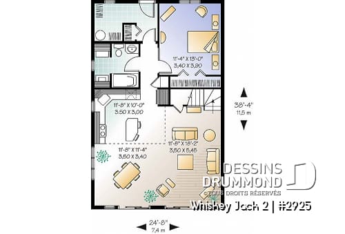 Rez-de-chaussée - Plan de chalet abordable 2 chambres + loft, mezzanine, vestiaire, plafond cathédral, belle lumière - Whiskey Jack 2