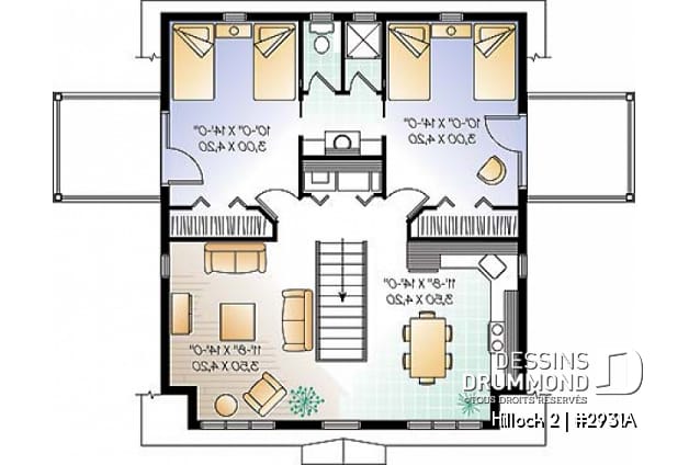 Étage - Plan de garage double de grand format avec logement 2 chambres, espace ouvert et 2 balcons privés - Hillock 2
