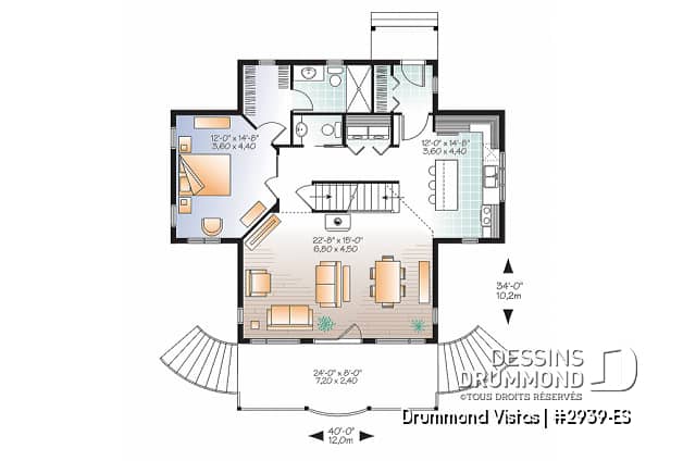 Rez-de-chaussée - Plan de maison ou chalet, superbe suite chambre des maîtres, plancher ouvert, mezzanine, grand balcon abrité - Drummond Vistas